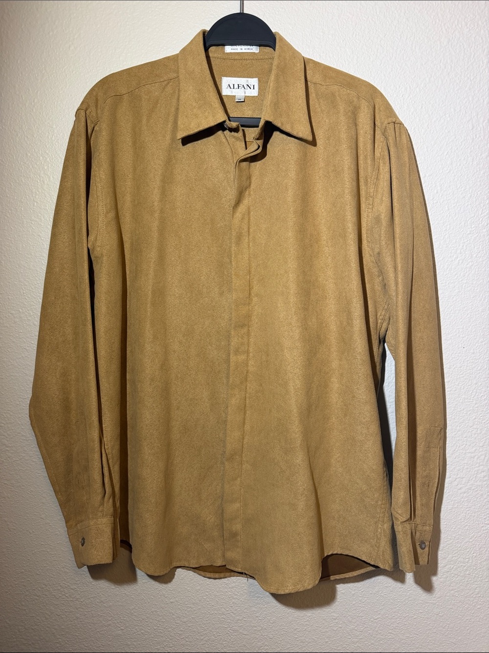 Alfani Men's Tan Suede-Look Button-Down Shirt